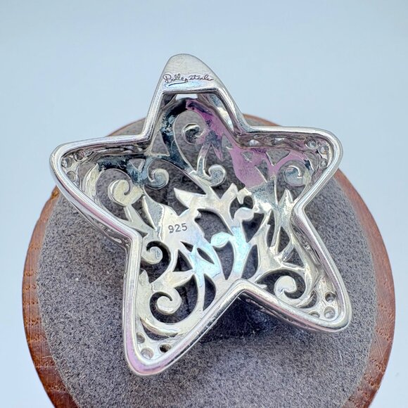 VTG Solid Sterling Silver 925 Scroll Design Star Pendant Size 1.25" Length - Picture 5 of 11